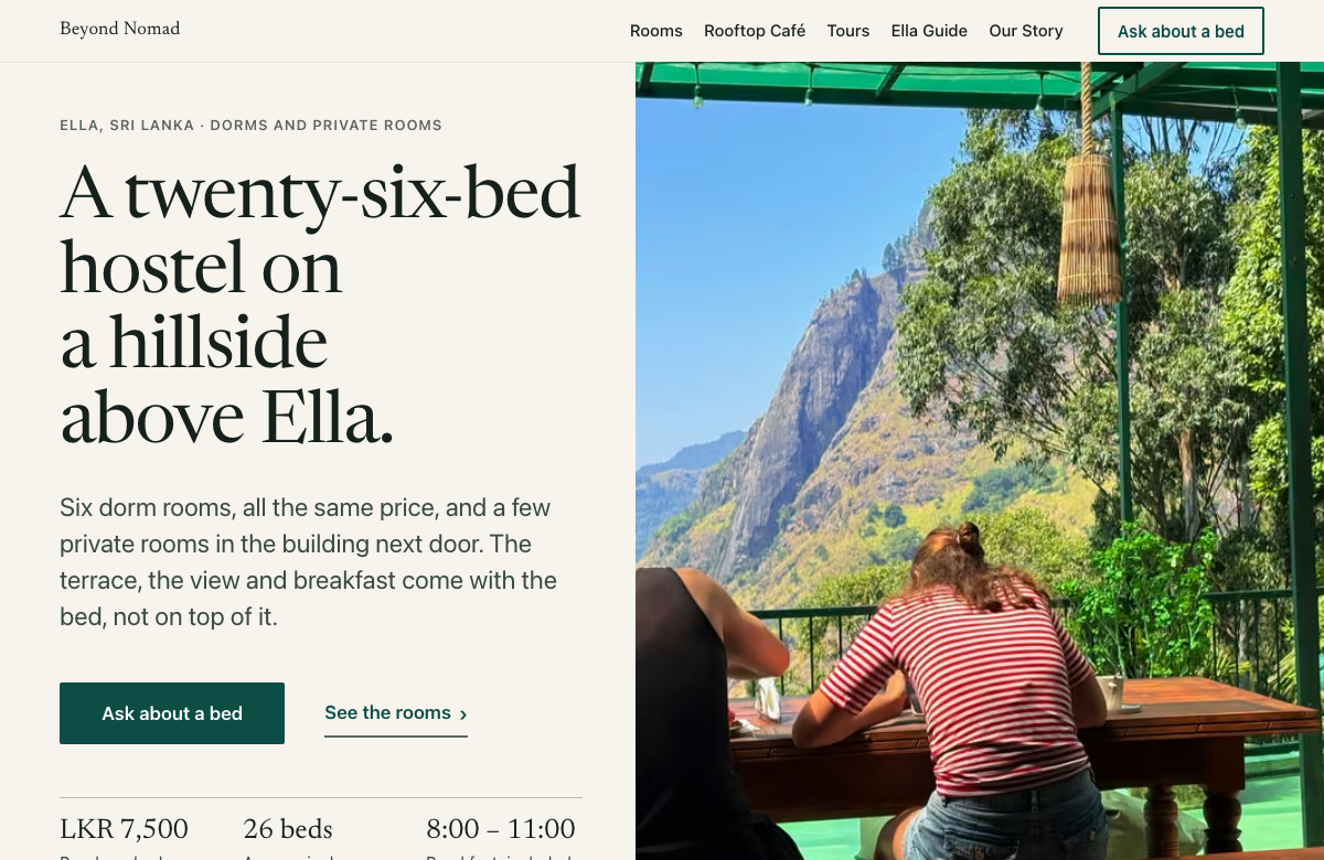 The redesigned Beyond Nomad Hostel home page